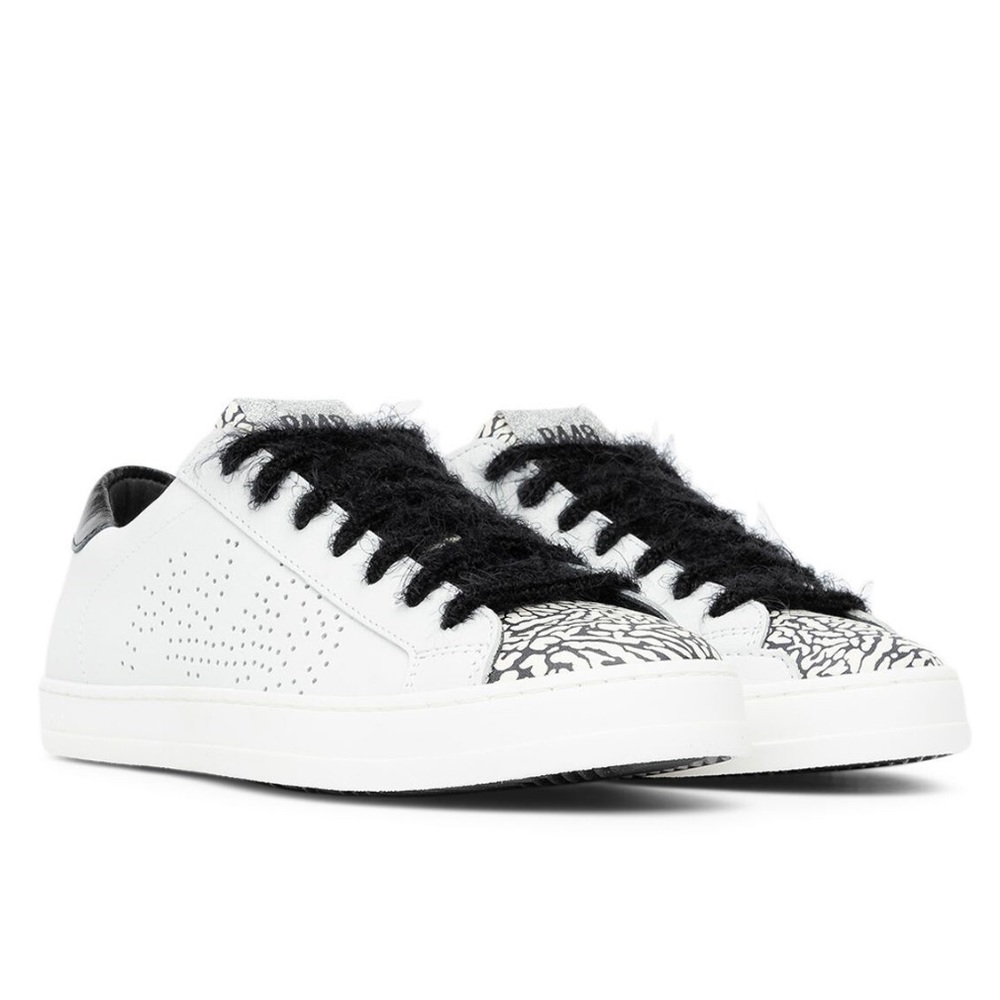 P448 White Leather Sneakers with Black Accents and Pattern